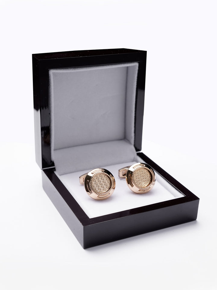 Gold Diamond Textured Round Cufflink (CUFFLINK-376)