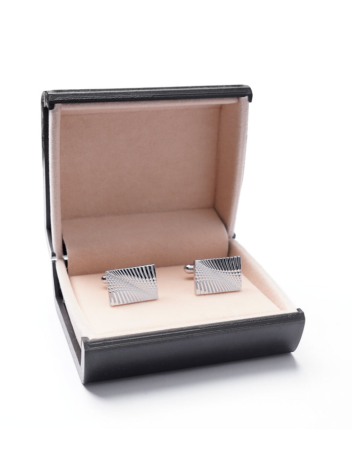 Rectangle Shape Designer Textured Silver Cufflink (CUFFLINK-382)