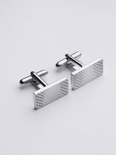 Silver Rectangle Shape Textured Cufflink (CUFFLINK-385)