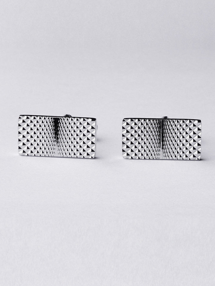 Silver Rectangle Shape Textured Cufflink (CUFFLINK-385)