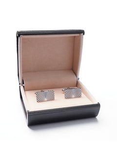 Silver Rectangle Shape Textured Cufflink (CUFFLINK-385)