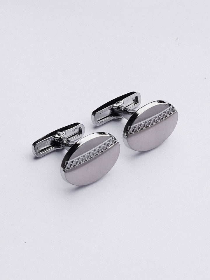 Stainless Steel Designer Oval Shape Silver Cufflink (CUFFLINK-390)