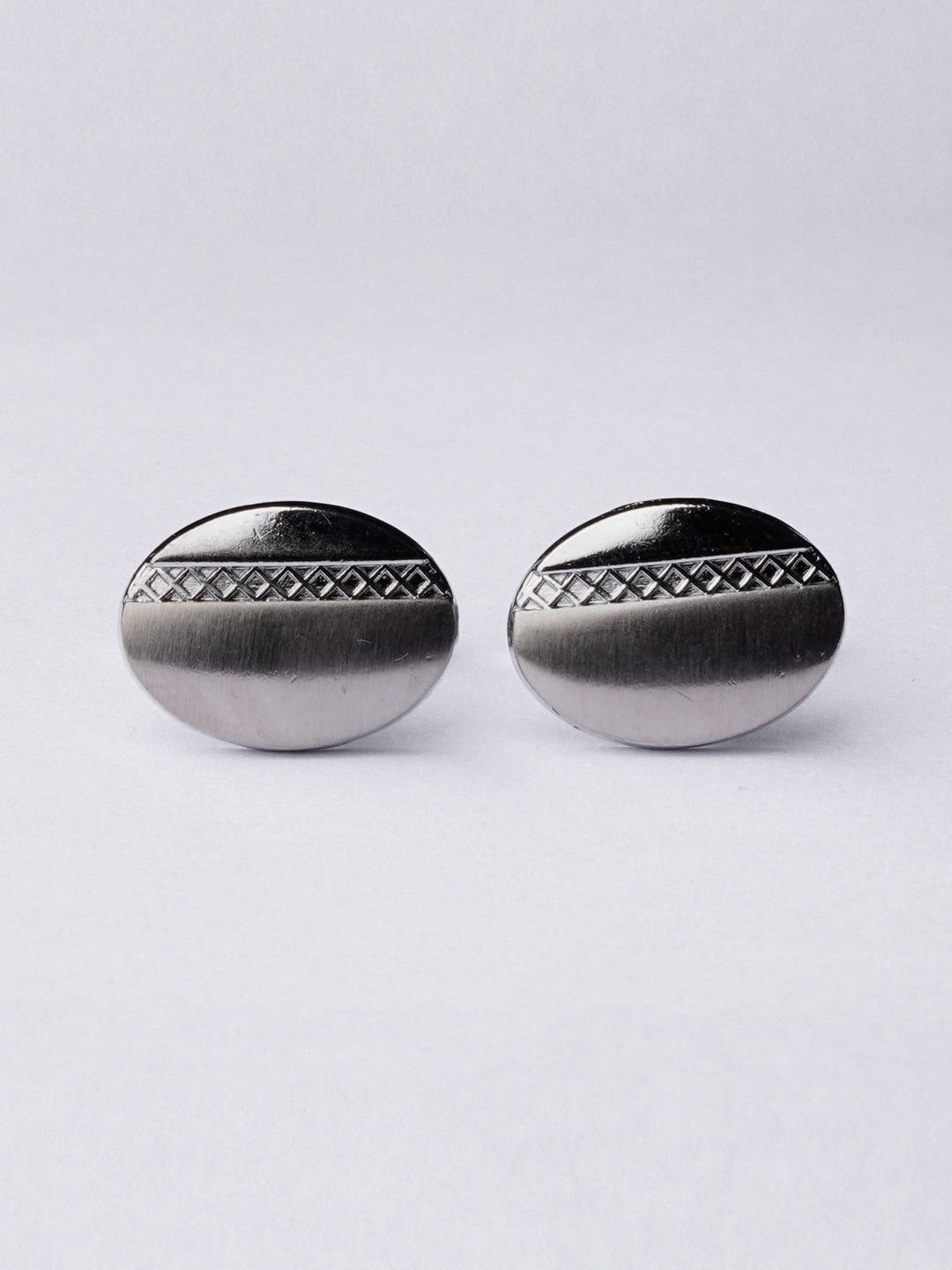 Stainless Steel Designer Oval Shape Silver Cufflink (CUFFLINK-390)