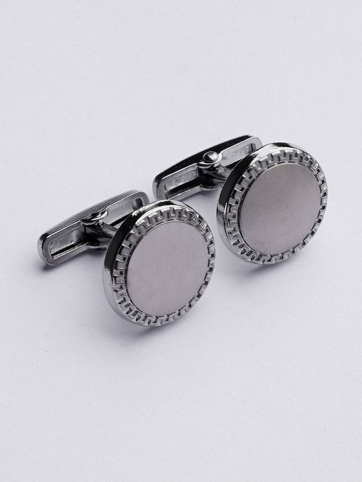 Stainless Steel Designer Silver Round Cufflink (CUFFLINK-391)