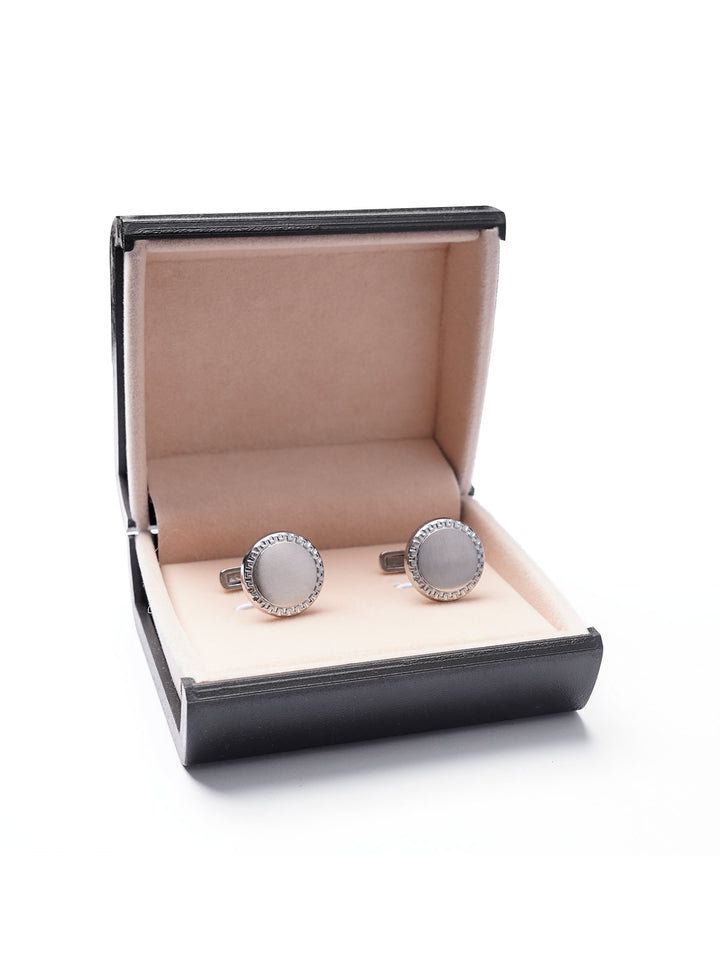 Stainless Steel Designer Silver Round Cufflink (CUFFLINK-391)