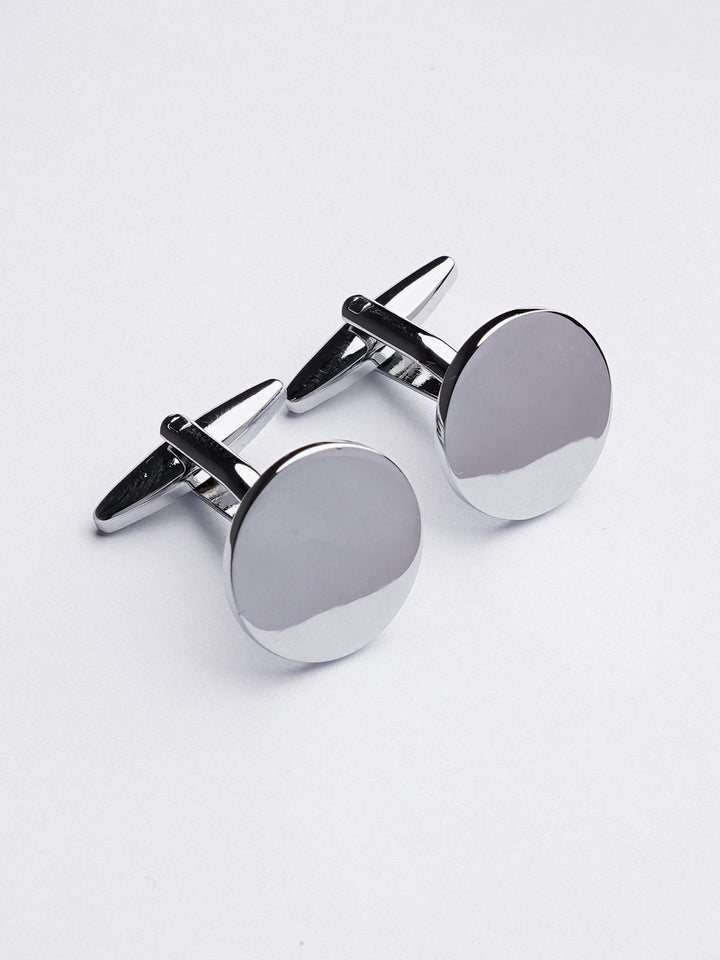 Silver Plain Round Stainless Steel Cufflink (CUFFLINK-395)