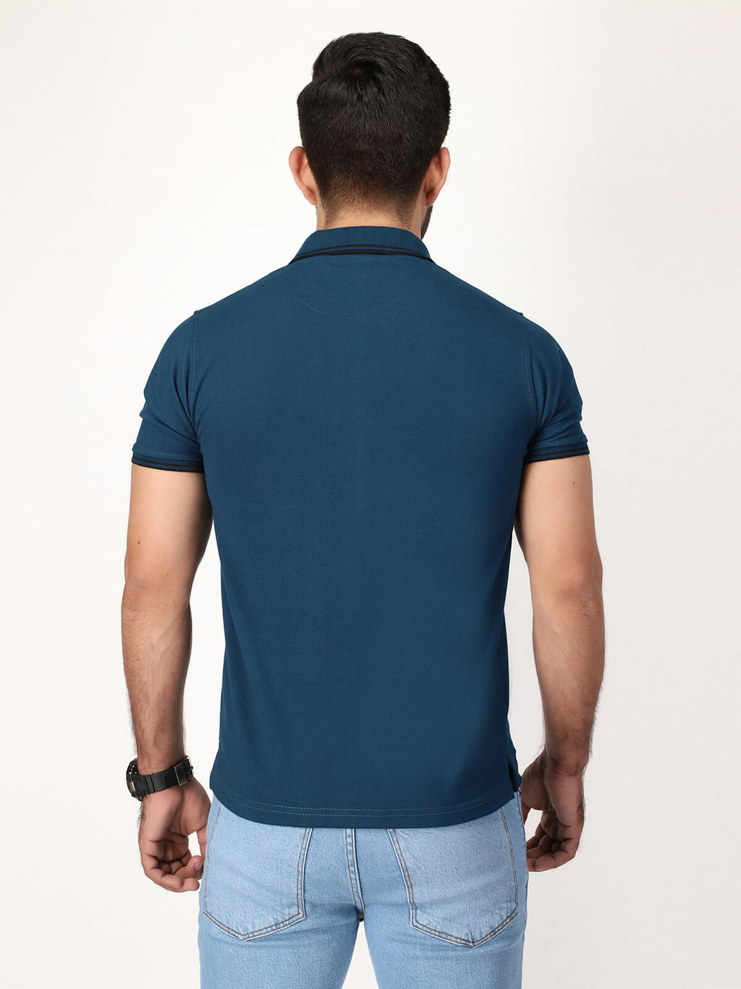 Dark Turquoise Plain Half Sleeves Polo T-Shirt (POLO-432)