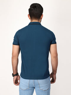 Dark Turquoise Plain Half Sleeves Polo T-Shirt (POLO-432)