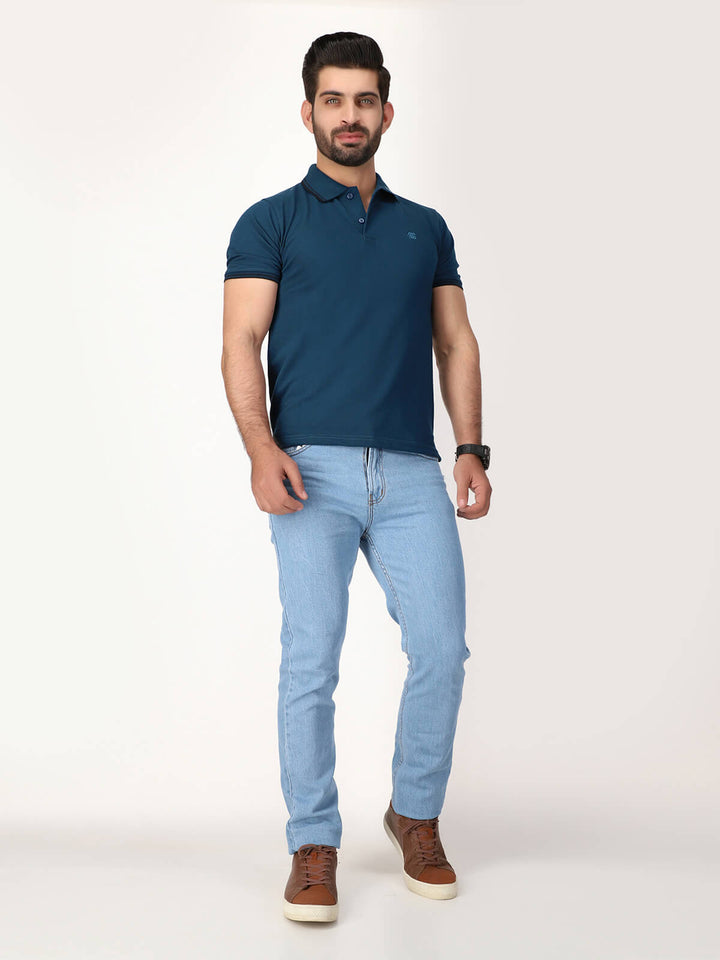 Dark Turquoise Plain Half Sleeves Polo T-Shirt (POLO-432)