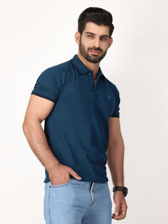 Dark Turquoise Plain Half Sleeves Polo T-Shirt (POLO-432)