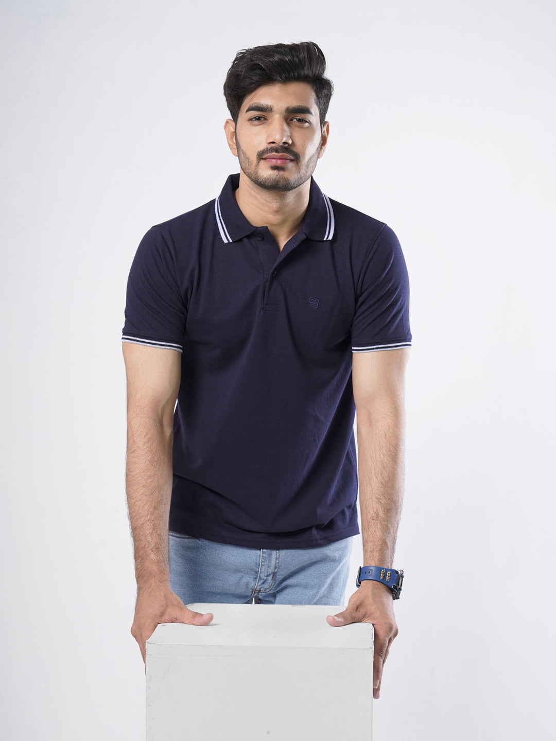 Navy Blue Plain Half Sleeves Polo T-Shirt (POLO-433)