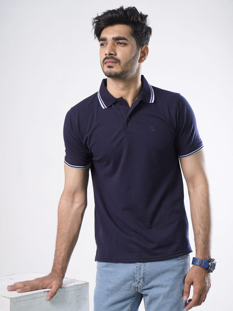 Navy Blue Plain Half Sleeves Polo T-Shirt (POLO-433)