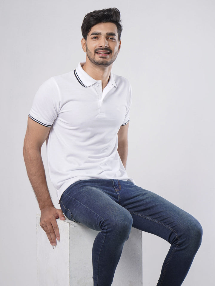 White Plain Half Sleeves Polo T-Shirt (POLO-406)