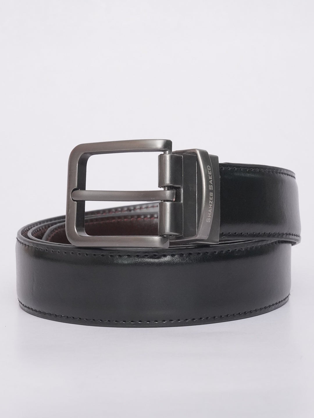 Black & Dark Brown Plain Reversible Leather Belt (BELT-591)