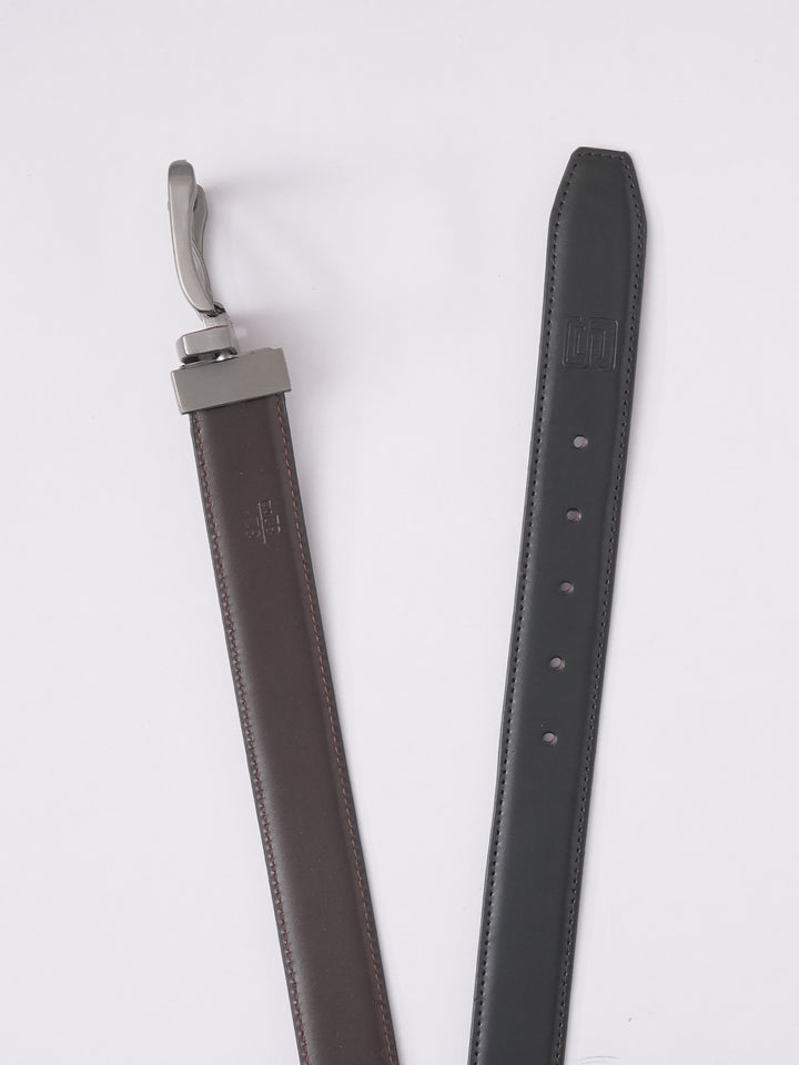 Black & Dark Brown Plain Reversible Leather Belt (BELT-591)