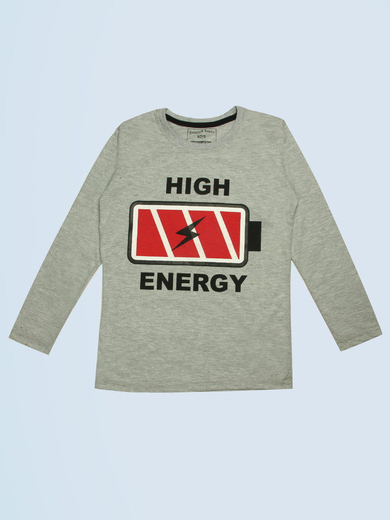 High Energy Light Grey Full Sleeves Boys T-Shirt (BT-64)