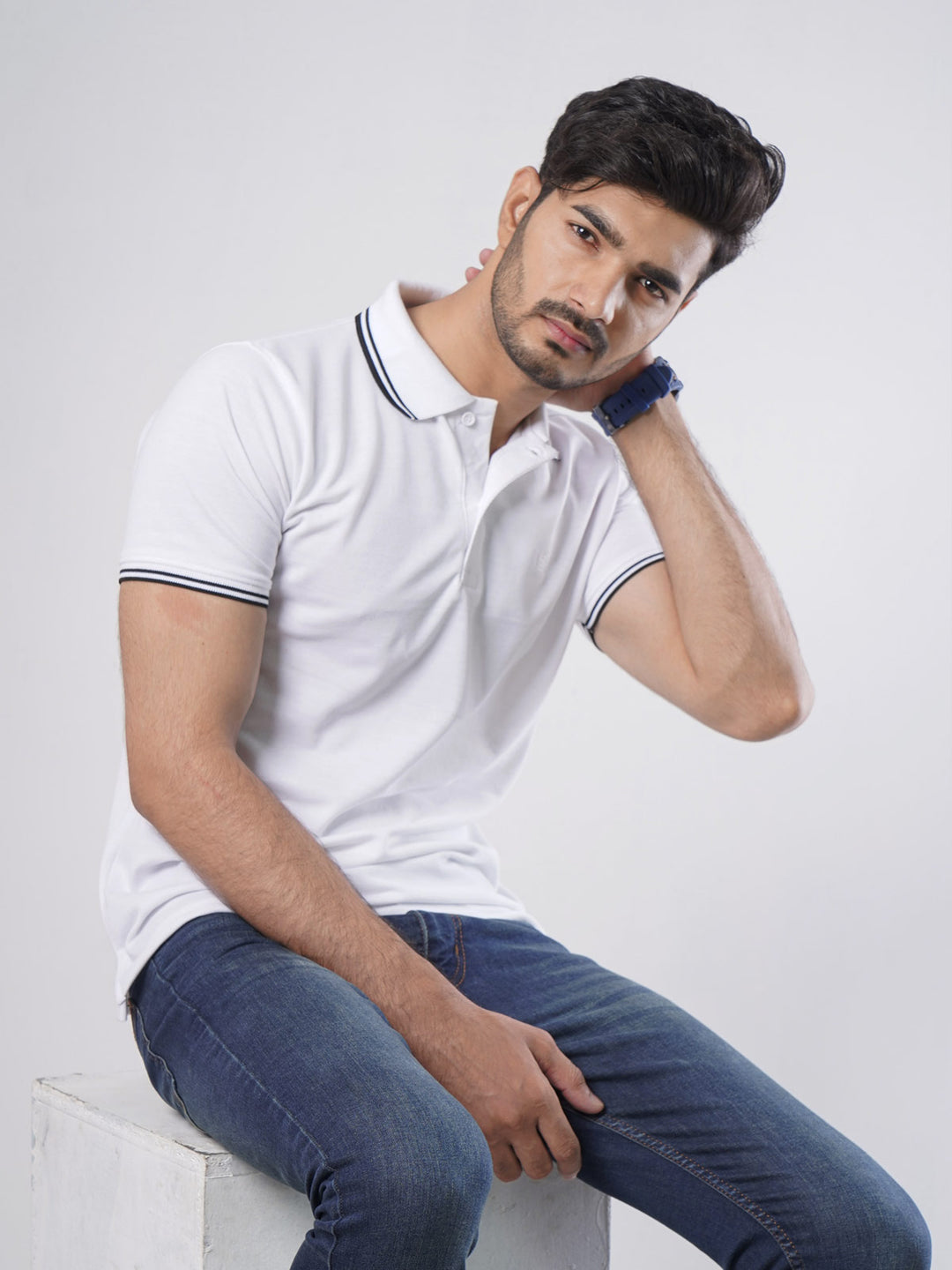 White Plain Half Sleeves Polo T-Shirt (POLO-406)