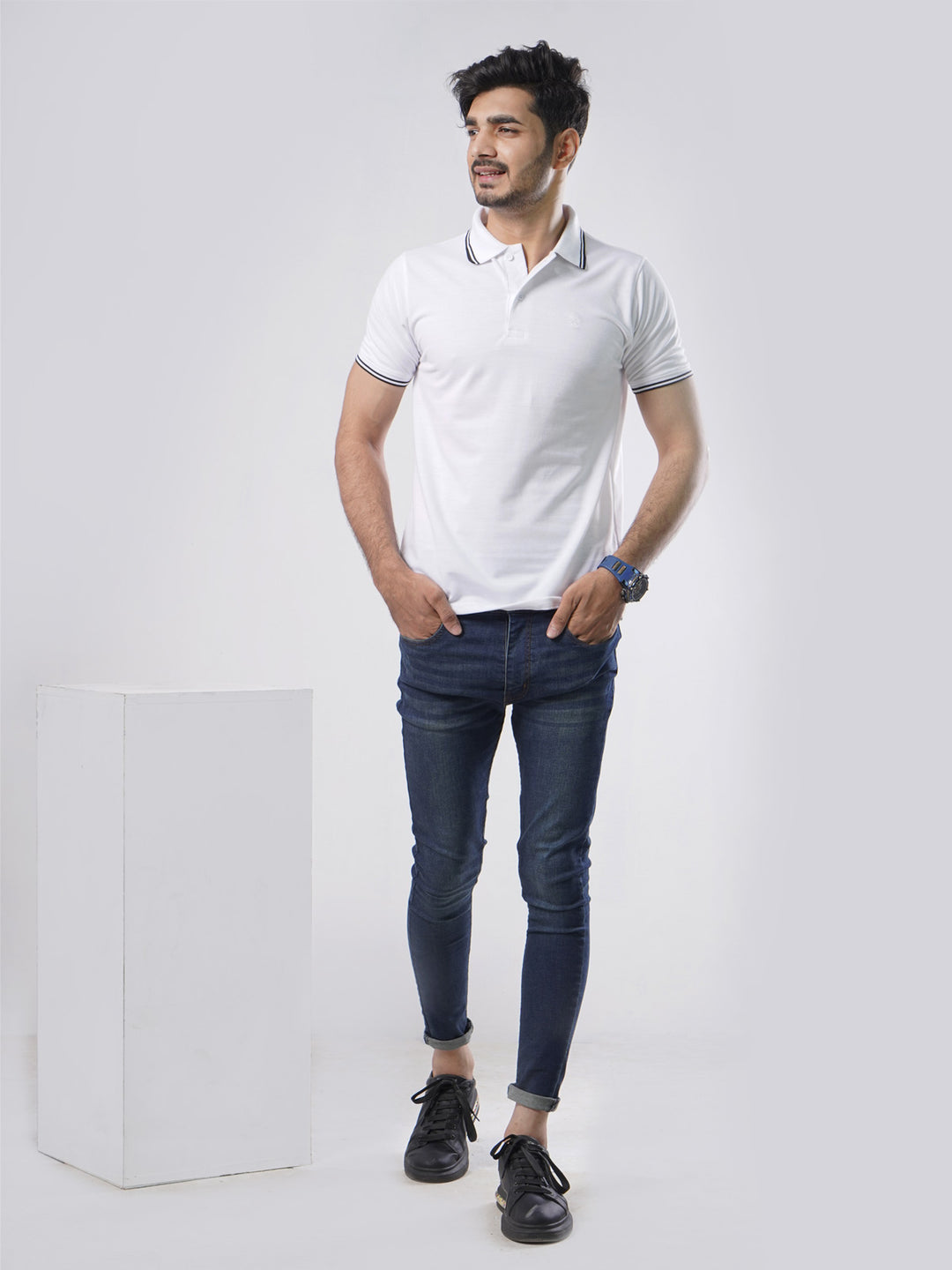 White Plain Half Sleeves Polo T-Shirt (POLO-406)