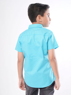 Aqua Blue Self Half Sleeves Boys Casual Shirt (BCS-25)