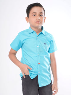 Aqua Blue Self Half Sleeves Boys Casual Shirt (BCS-25)