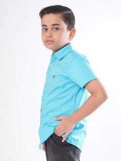 Aqua Blue Self Half Sleeves Boys Casual Shirt (BCS-25)