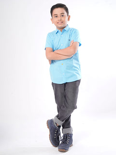 Sky Blue Plain Boys Casual Shirt (BCS-26)