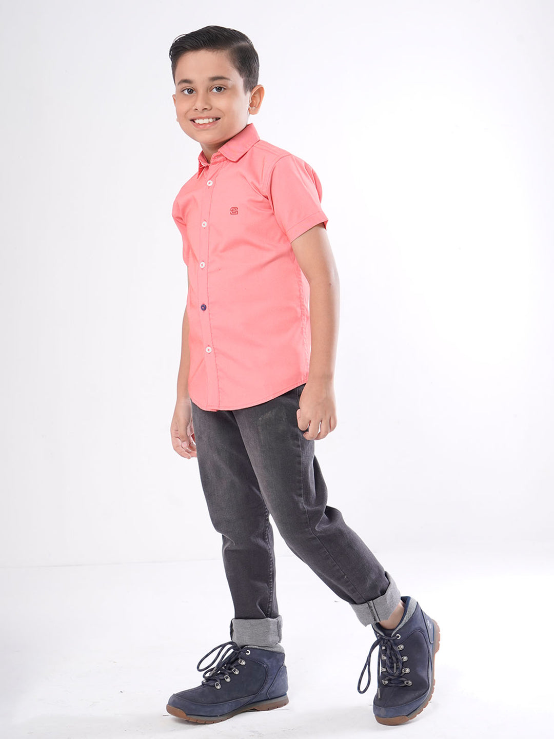 Dark Peach Half Sleeves Boys Casual Shirt (BCS-32)