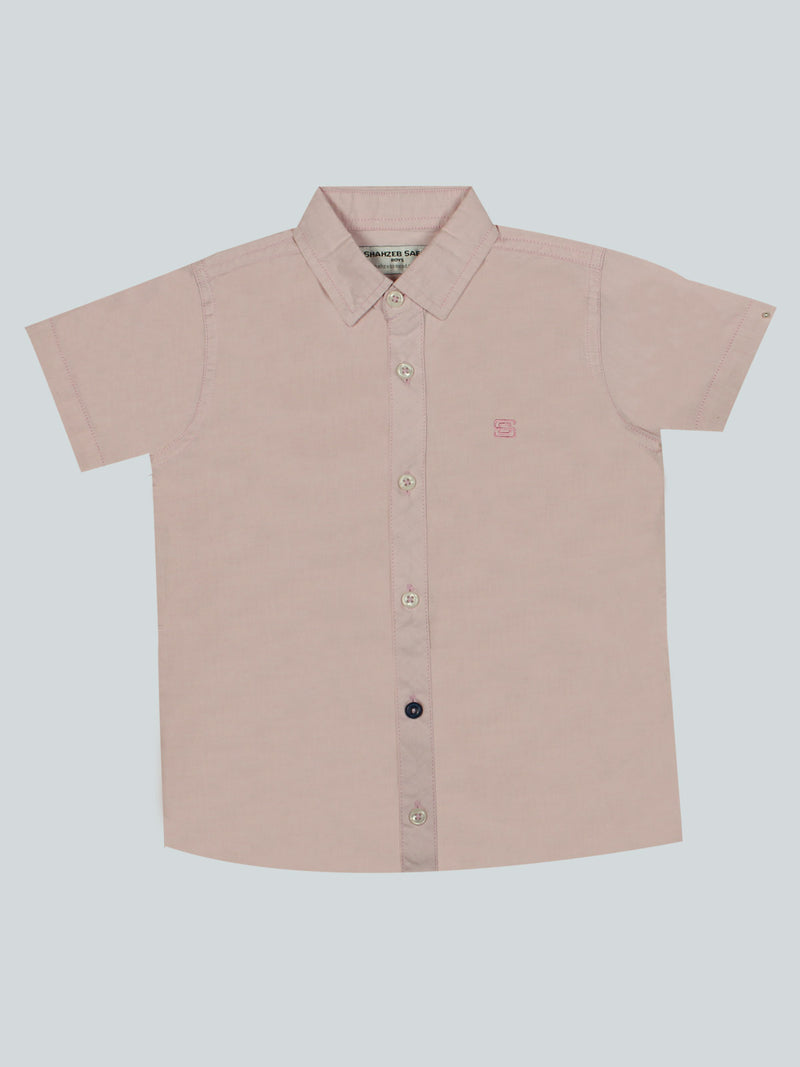 Baby Pink Plain Half Sleeves Boys Casual Shirt (BCS-35)