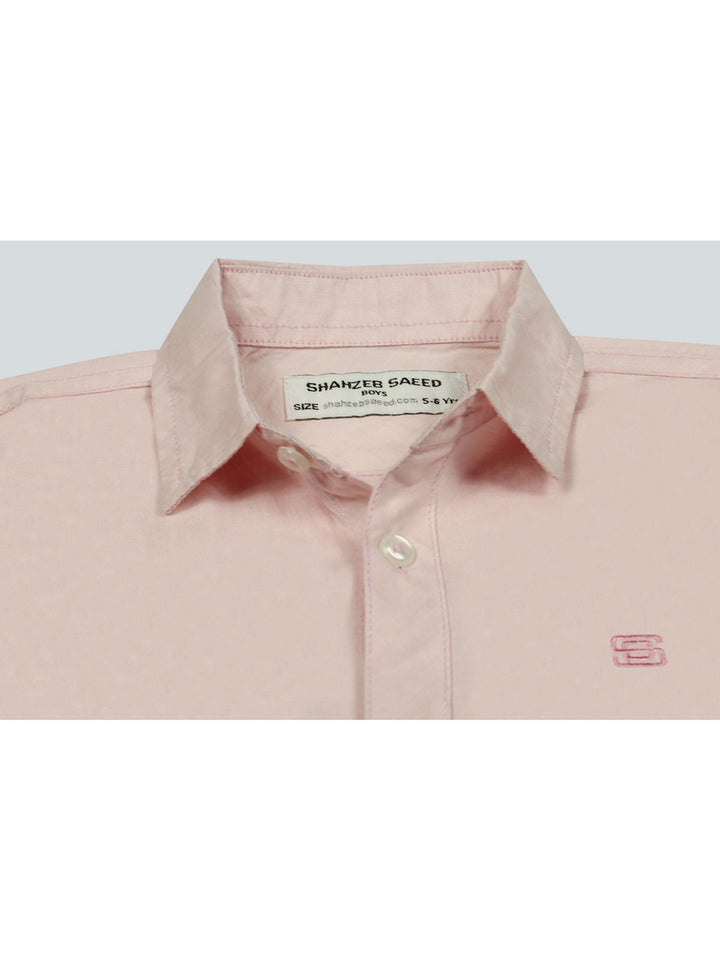 Baby Pink Plain Half Sleeves Boys Casual Shirt (BCS-35)