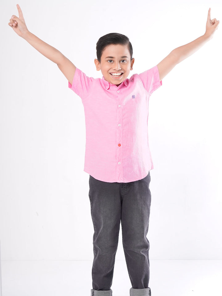 Pink Self Half Sleeves Boys Casual Shirt (BCS-39)