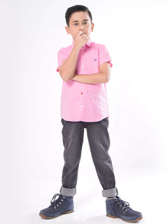 Pink Self Half Sleeves Boys Casual Shirt (BCS-39)