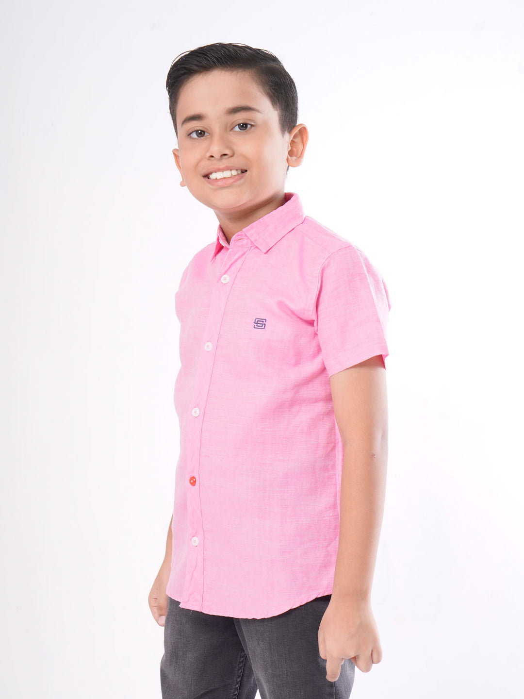 Pink Self Half Sleeves Boys Casual Shirt (BCS-39)