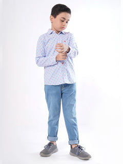 Blue Printed Full Sleeves Boys Casual Shirt (BCS-59)