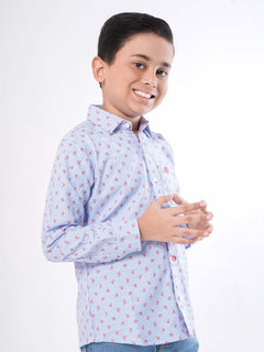 Blue Printed Full Sleeves Boys Casual Shirt (BCS-59)