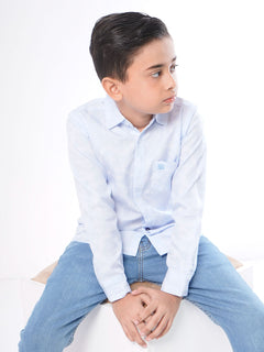 Light Blue Printed Full Sleeves Boys Casual Shirt (BCS-60)