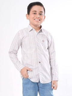 Light Brown Striped Striped Full Sleeves Boys Casual Shirt (BCS-62)