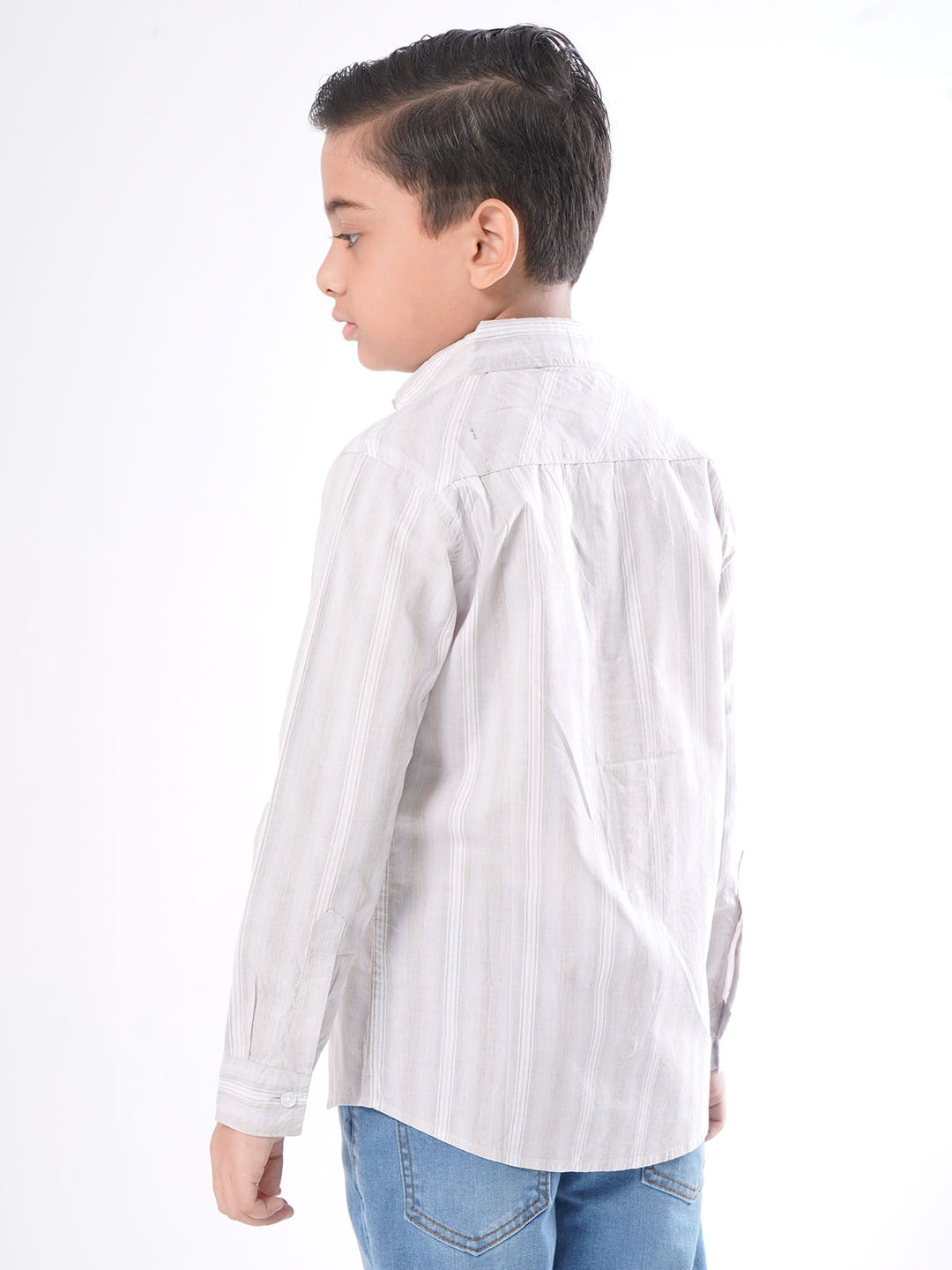 Light Brown Striped Striped Full Sleeves Boys Casual Shirt (BCS-62)