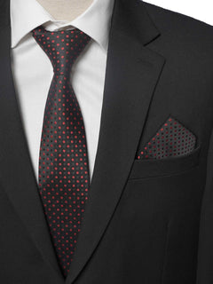 Black With Red Round Dotted Tie Set (TS-190)