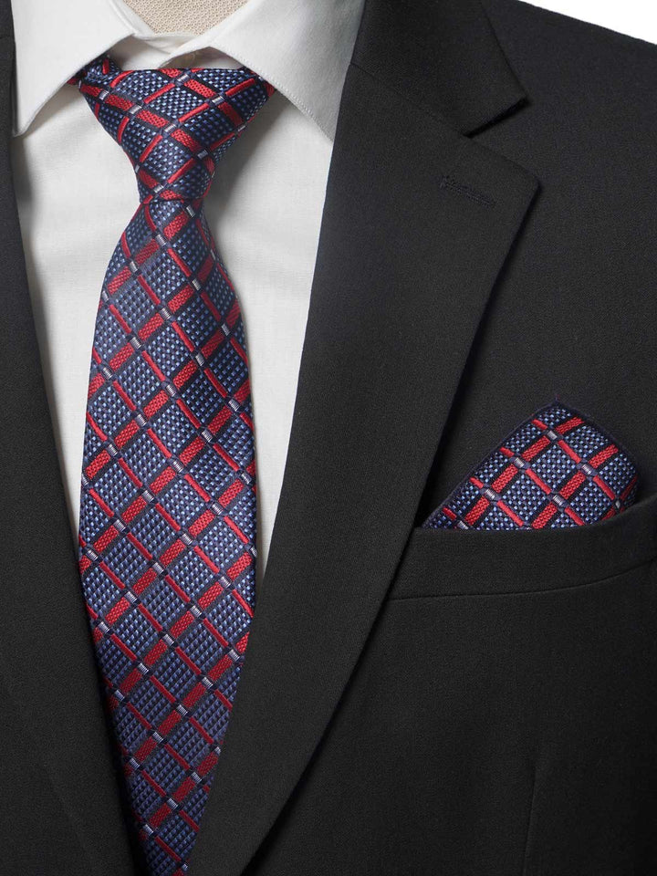 Blue & Red Striped Tie Set (TS-173)