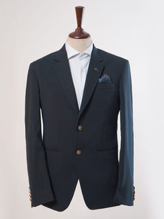 Navy Blue Self Micro Check Single-Breasted Tailored Men's Blazer (BMF-002)