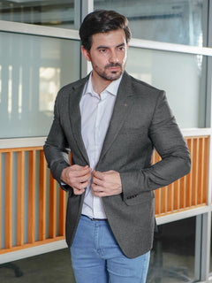 Charcoal Grey Self Single-Breasted Tailored Men’s Blazer (BMF-007)