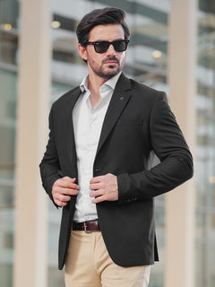 Black Plain Single-Breasted Tailored Men’s Blazer (BMF-010)