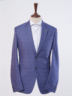 Royal Blue Self Checked Single-Breasted Tailored Men’s Blazer (BMF-019)