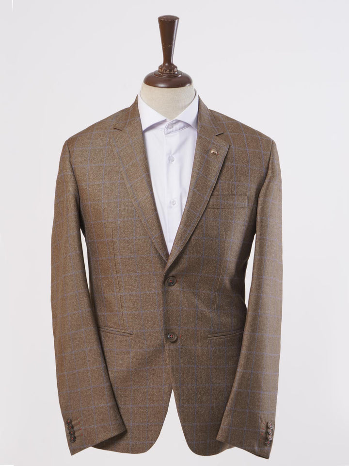 Light Brown & Purple Self Checked Single-Breasted Tailored Men’s Blazer (BMF-021)