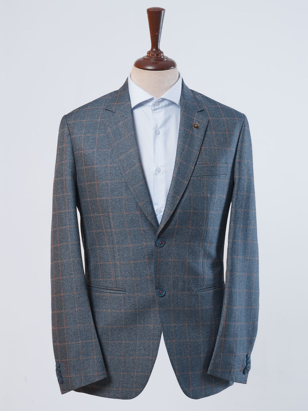 Greyish Blue Self Checked Single-Breasted Tailored Men’s Blazer (BMF-023)