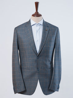 Greyish Blue Self Checked Single-Breasted Tailored Men’s Blazer (BMF-023)