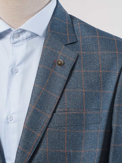 Greyish Blue Self Checked Single-Breasted Tailored Men’s Blazer (BMF-023)