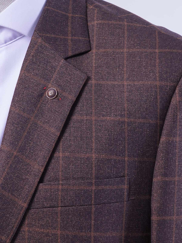 Maroon Self Checked Single-Breasted Tailored Men’s Blazer (BMF-025)