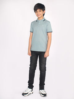 Ice Blue Contrast Tipping Boys Polo T-Shirt (BP-26)