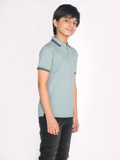 Ice Blue Contrast Tipping Boys Polo T-Shirt (BP-26)